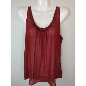 Christopher & Banks Burgunndy Beaded Scoop Neck Sheer Flowy Boho Top Small NWT